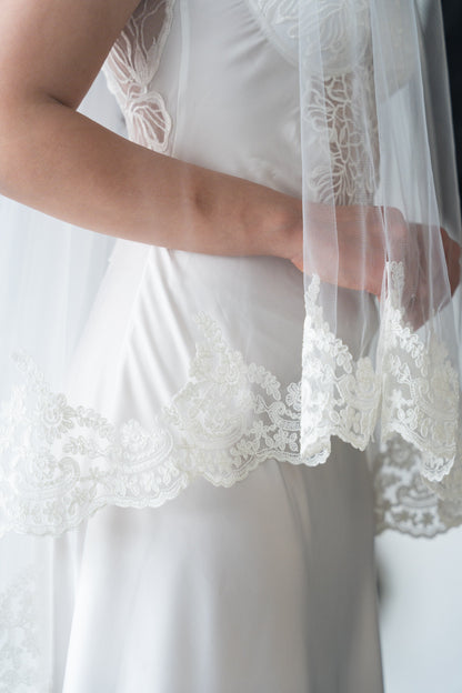 Close up of image of delicate lace trim edging